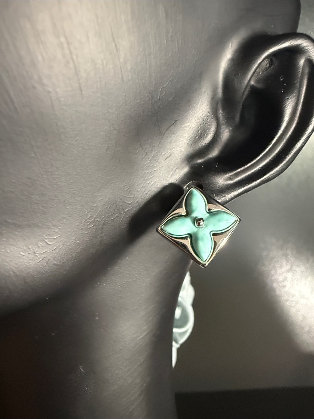 Mint Floral Square Stud Earrings - Women's Jewelry